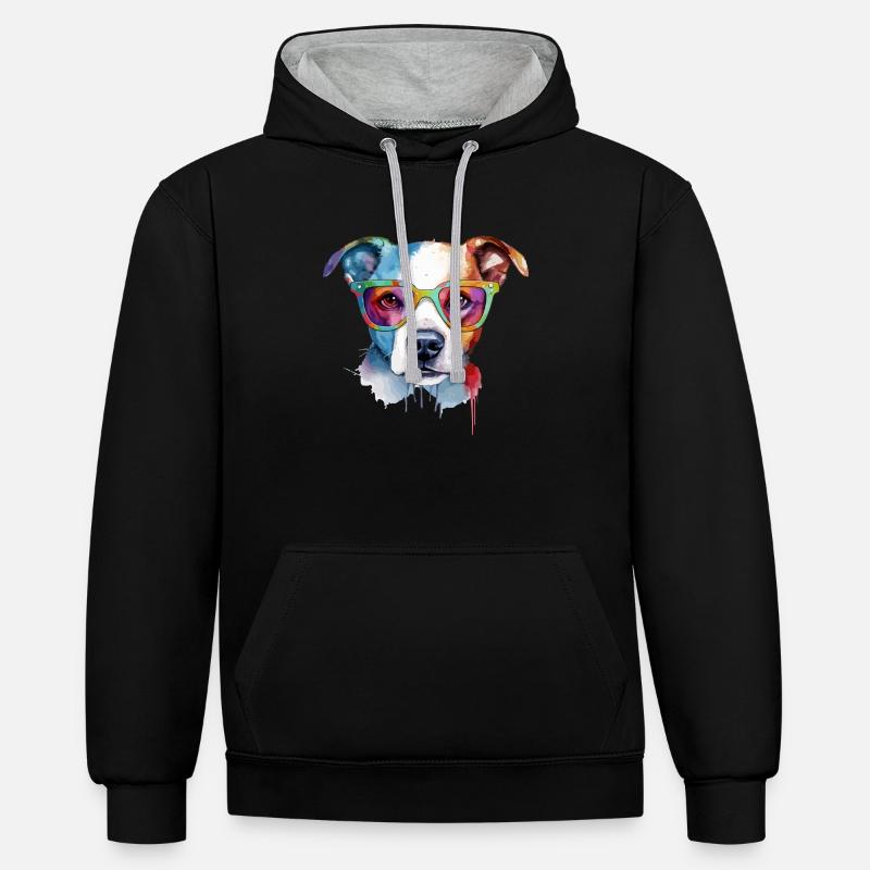 Rox le chien à lunettes - Sweat à capuche contrasté - noir/gris chiné