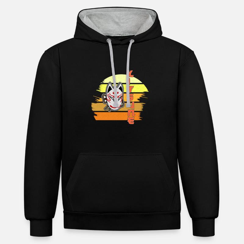 Masque japonais Tengu Hannya Kitsune - Sweat à capuche contrasté - noir/gris chiné