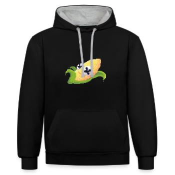 toter Mais - Kontrast-Hoodie - Schwarz/Grau meliert - Vorne - Anna (173cm) & Nico (186cm)