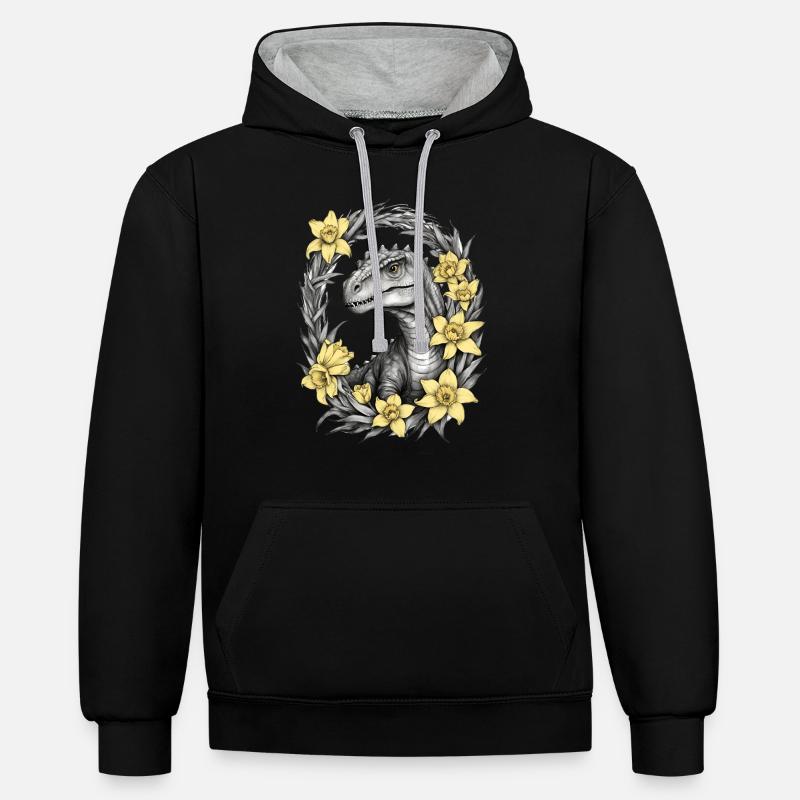 Jonquilles de dinosaures Trex - Sweat à capuche contrasté - noir/gris chiné