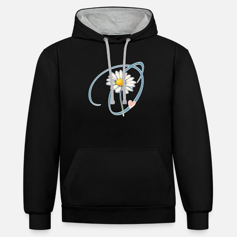 Gänseblümchen Herz Buchstabe O - Kontrast-Hoodie - Schwarz/Grau meliert