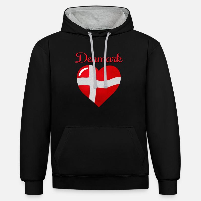 Drapeau du Danemark - Sweat à capuche contrasté - noir/gris chiné