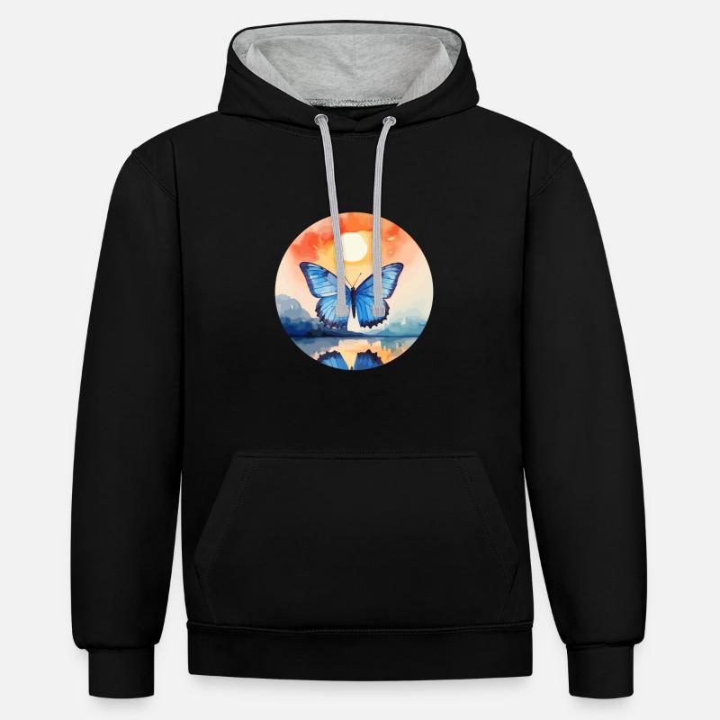 Morpho Papillon Bleu - Sweat à capuche contrasté - noir/gris chiné