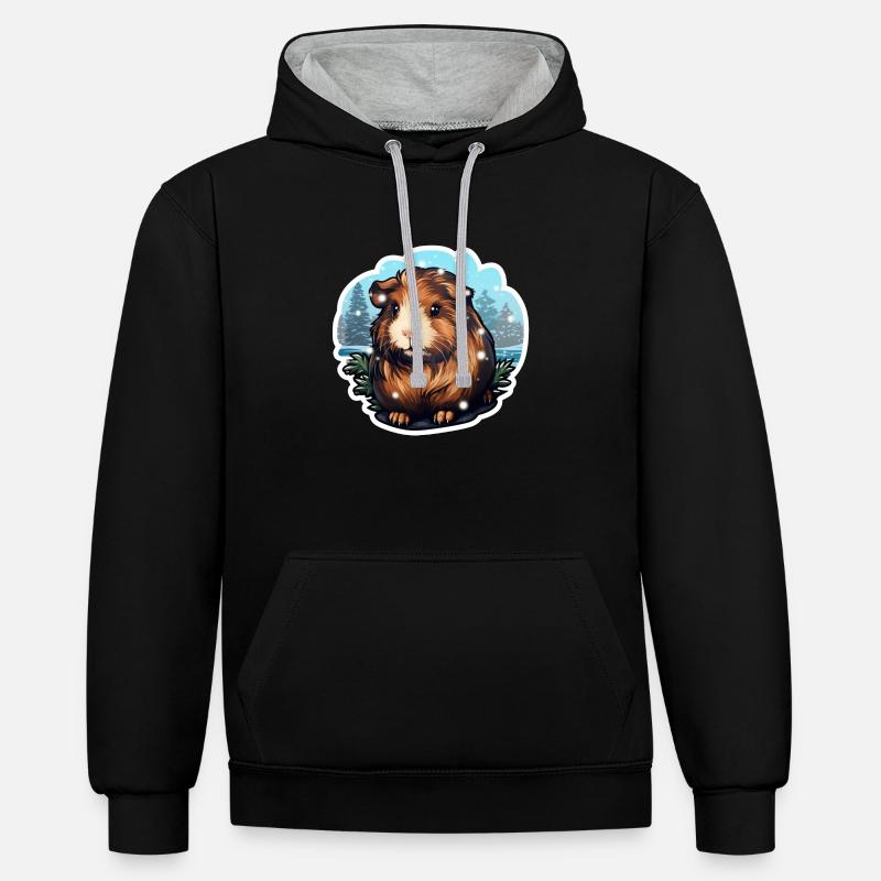 Cochon d’Inde d’hiver - Sweat à capuche contrasté - noir/gris chiné