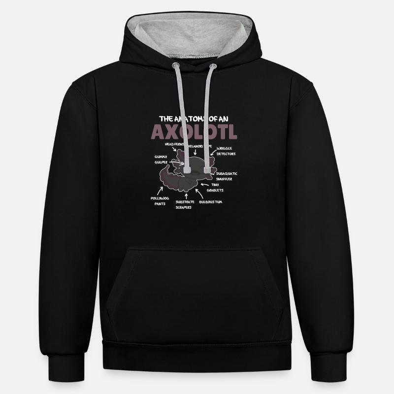Axolotl Explication Anatomie d’un Axolotl - Sweat à capuche contrasté - noir/gris chiné