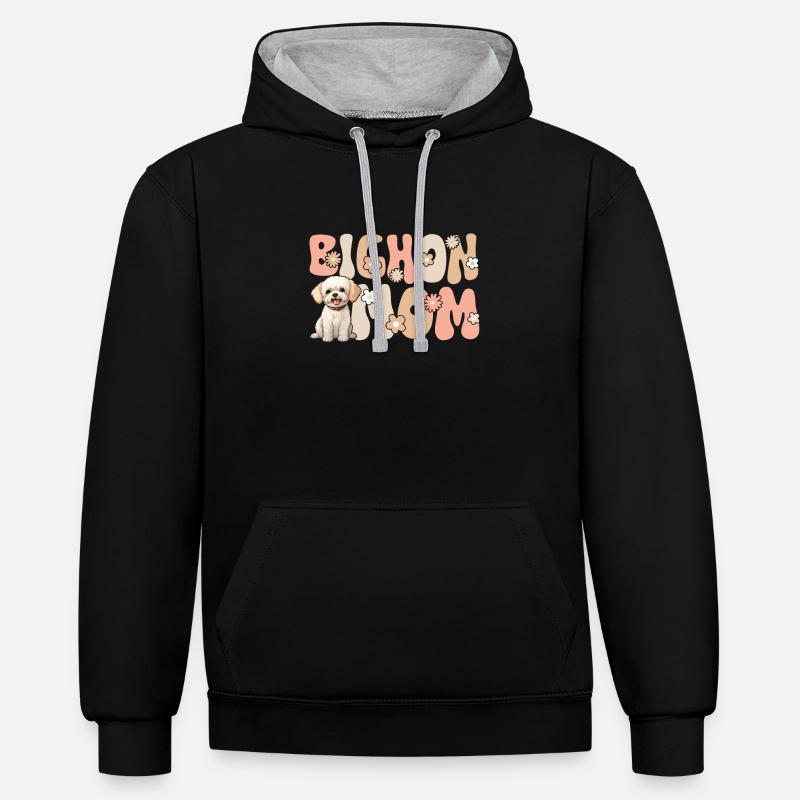 Bichon frisé Groovy Bichon Maman - Sweat à capuche contrasté - noir/gris chiné