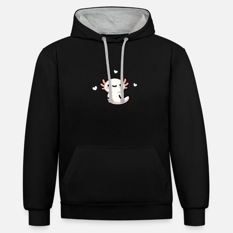 Modèle mignon d'axolotl kawaii - Sweat à capuche contrasté - noir/gris chiné
