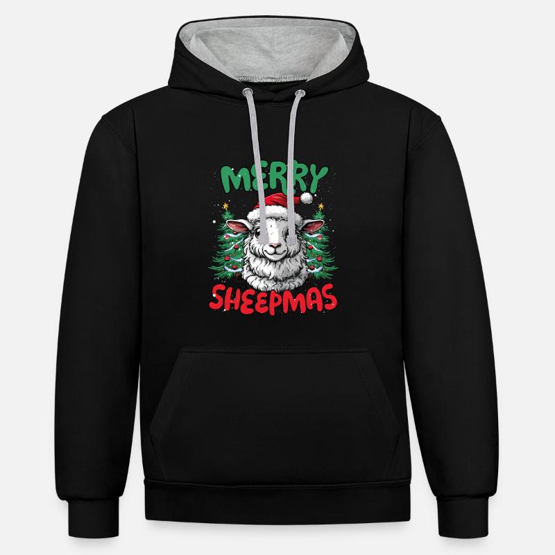 Joyeux Sheepmas Drôle Mouton Noël - Sweat à capuche contrasté - noir/gris chiné