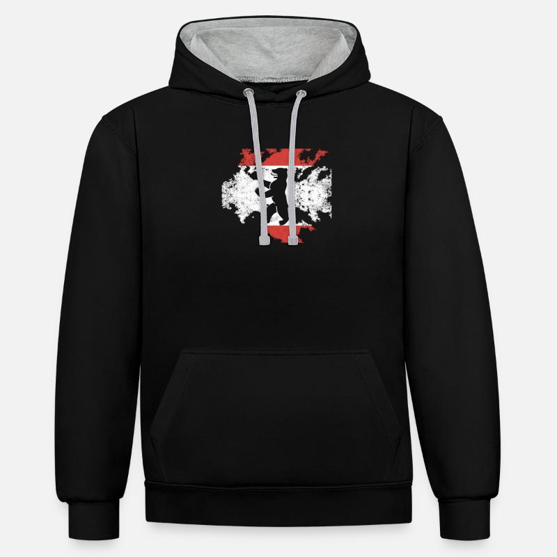 Ours de Berlin, cadeau - Sweat à capuche contrasté - noir/gris chiné
