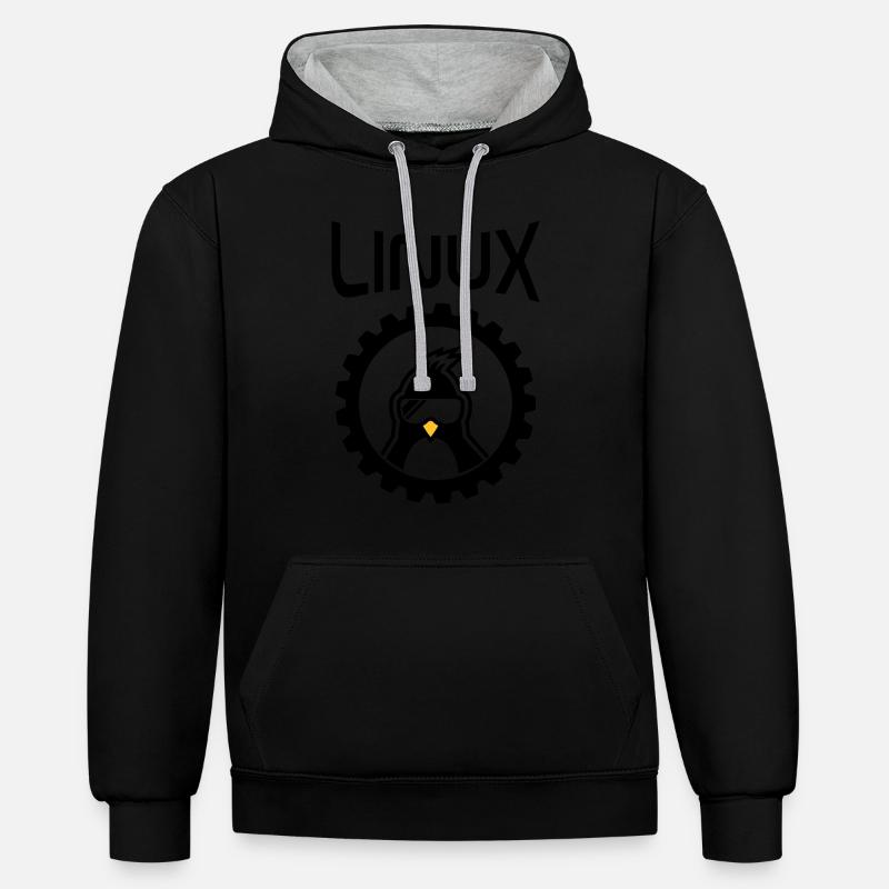 roue linux - Sweat à capuche contrasté - noir/gris chiné
