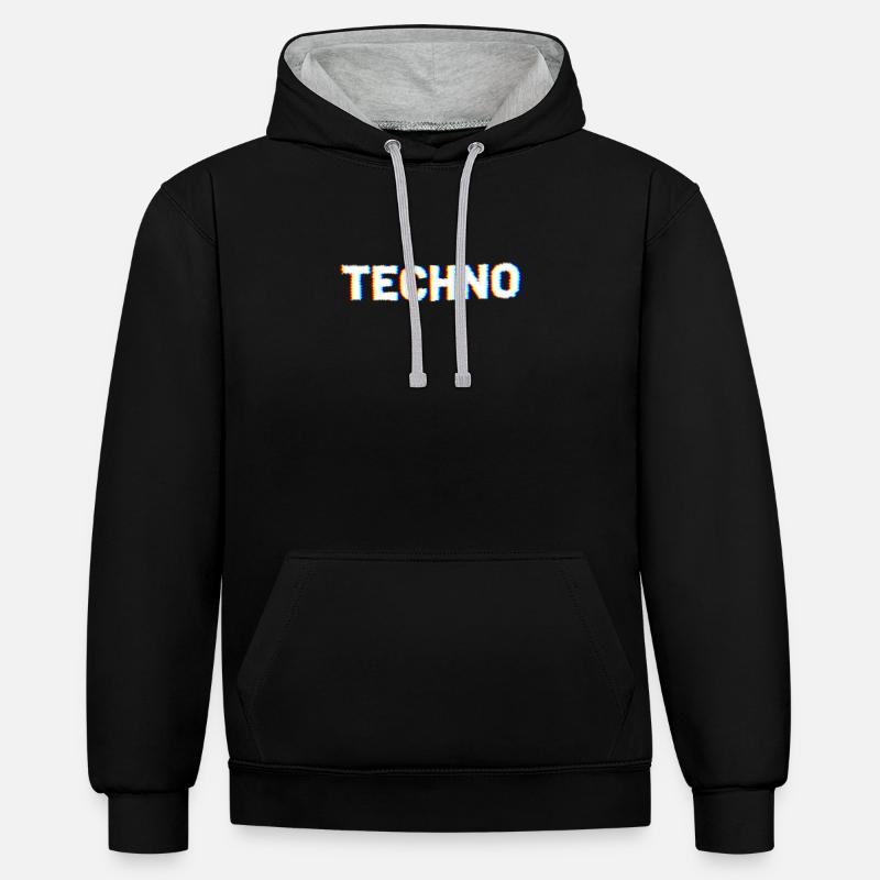 Techno - Sweat à capuche contrasté - noir/gris chiné