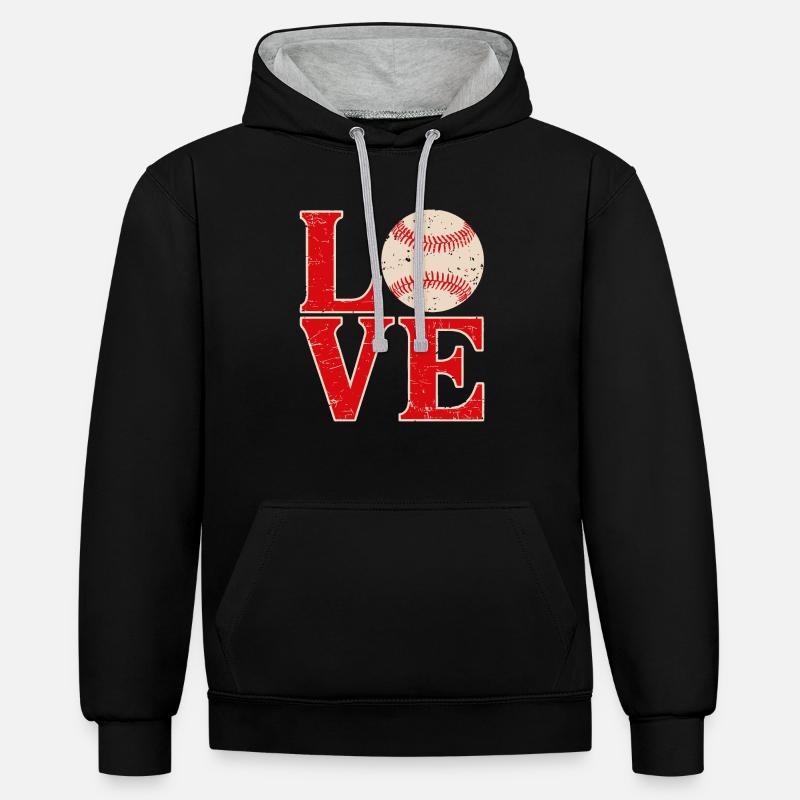 Aimer le baseball - Sweat à capuche contrasté - noir/gris chiné