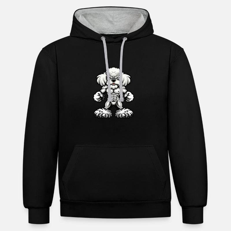 Caniche Chien Muscles Musculation - Sweat à capuche contrasté - noir/gris chiné