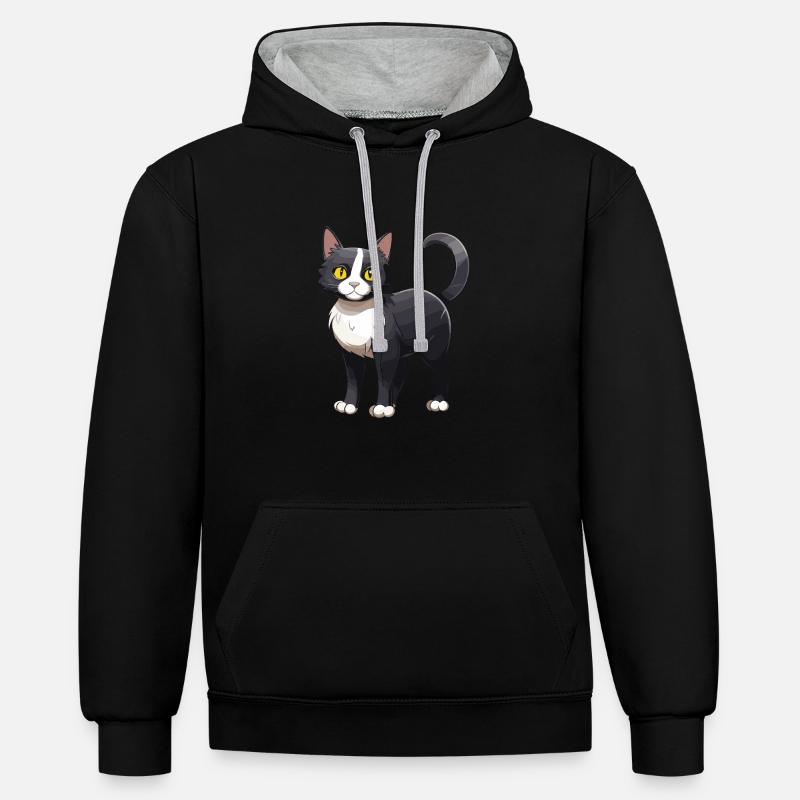 Chat mignon - Sweat à capuche contrasté - noir/gris chiné