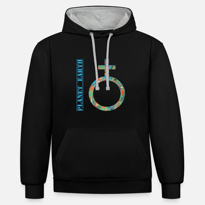 planète terre e 4 - Sweat à capuche contrasté - noir/gris chiné