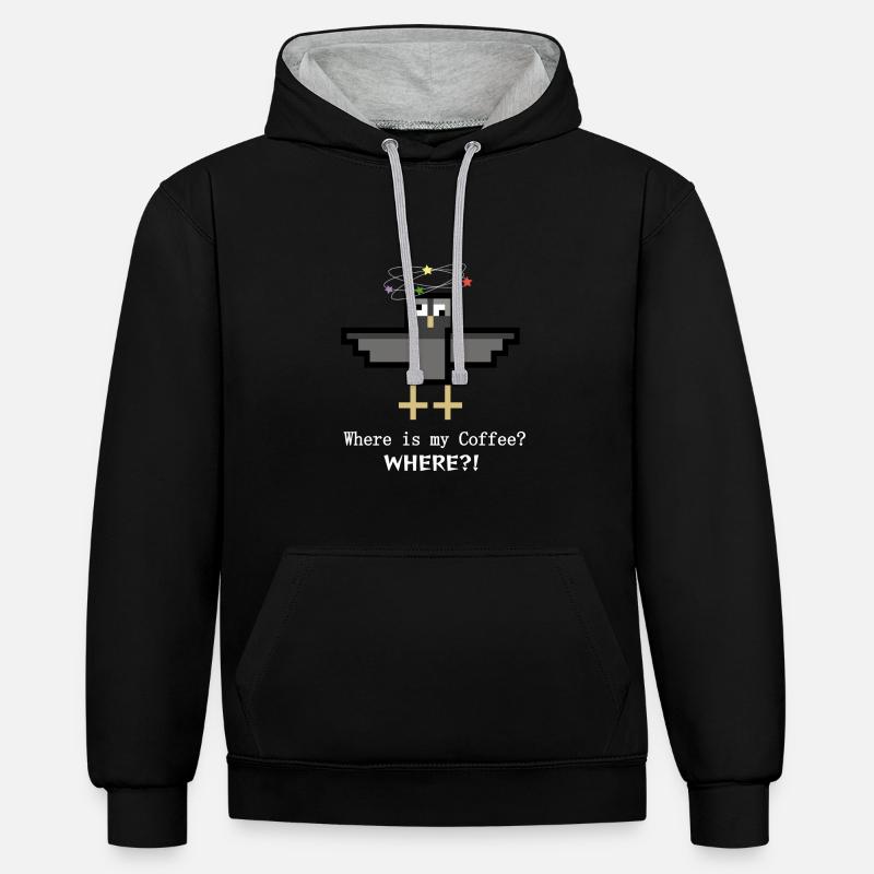 Tourterelle du café - Sweat à capuche contrasté - noir/gris chiné