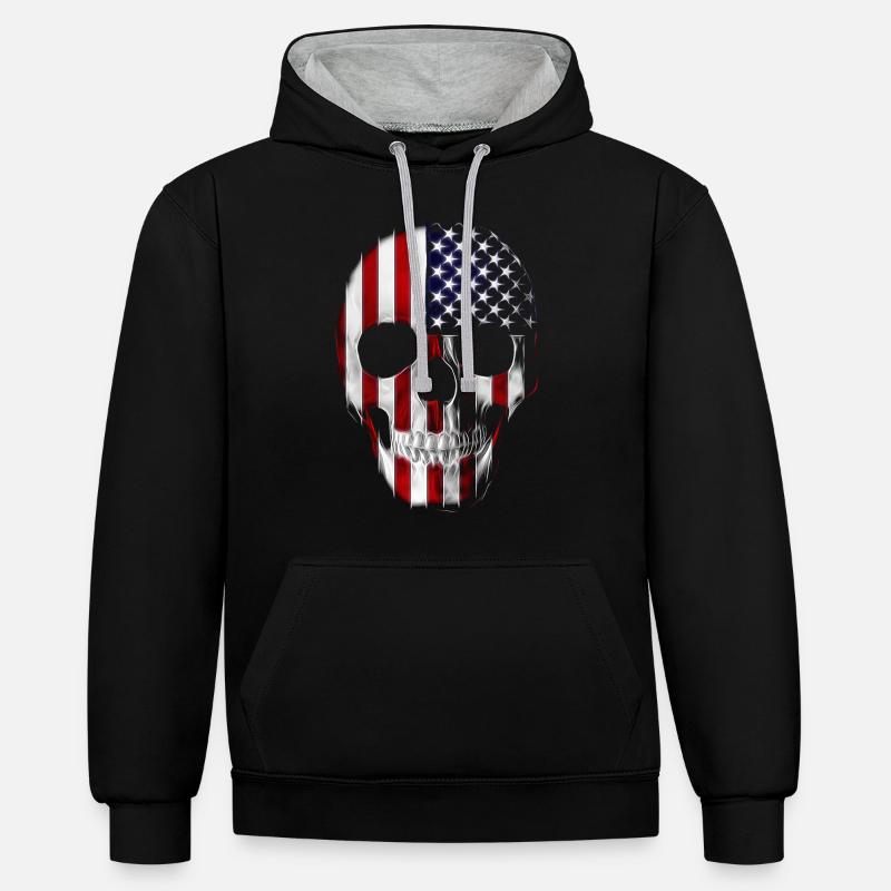 Tête de mort Amérique Drapeau - Sweat à capuche contrasté - noir/gris chiné