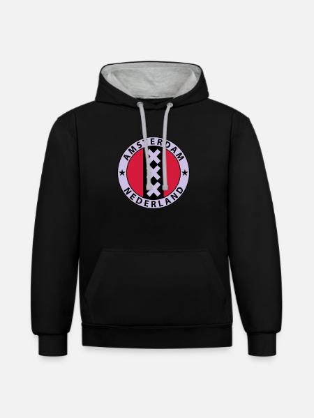 Amsterdam - Kontrast-Hoodie - Schwarz/Grau meliert