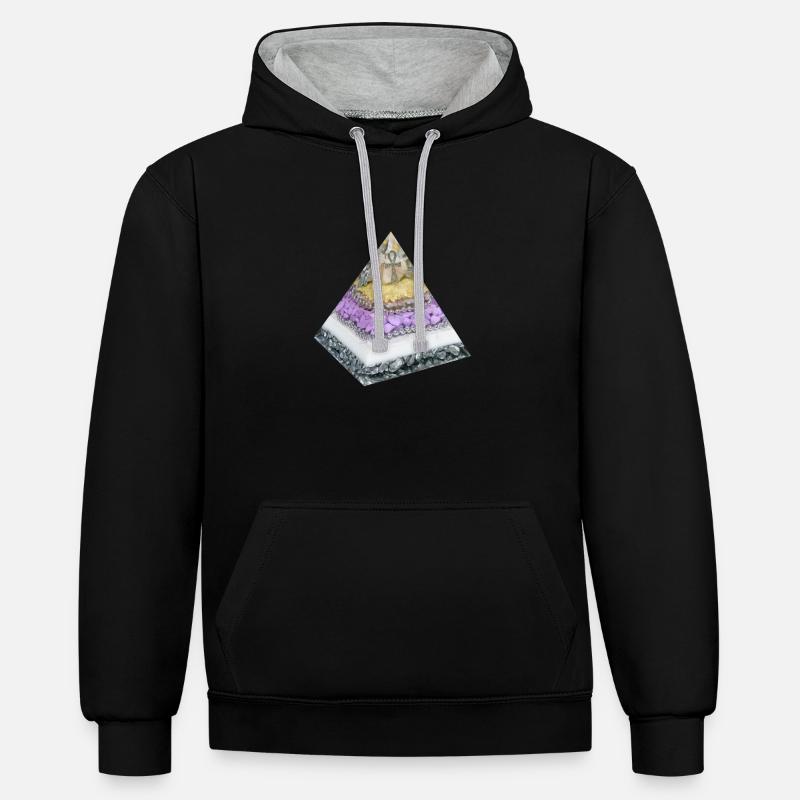 Pyramide d’Ankh / Protection / Vie éternelle - Sweat à capuche contrasté - noir/gris chiné