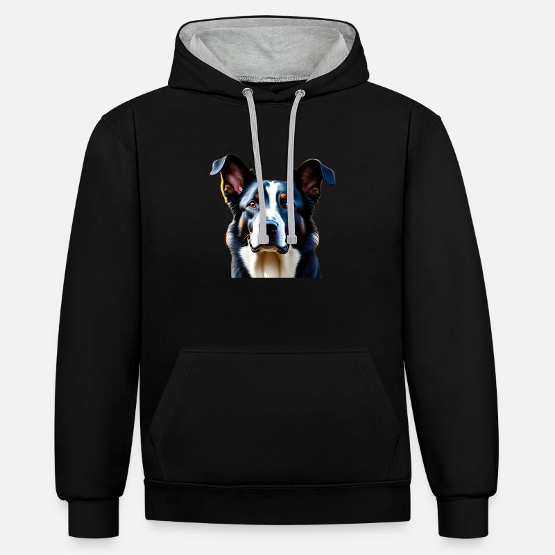 Chien tricolore - Sweat à capuche contrasté - noir/gris chiné