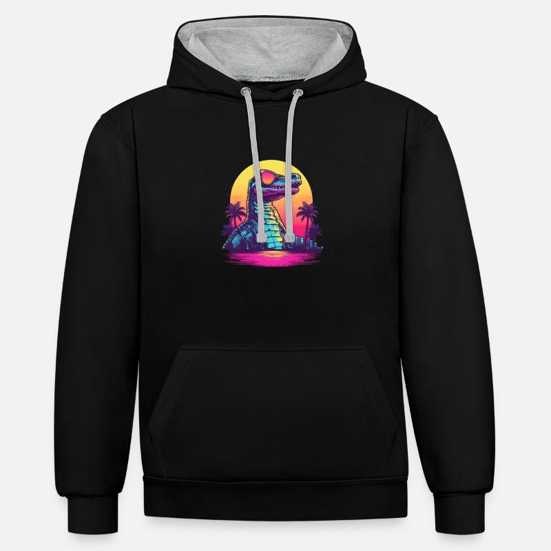 Synthwave crocodile sunset - Sweat à capuche contrasté - noir/gris chiné