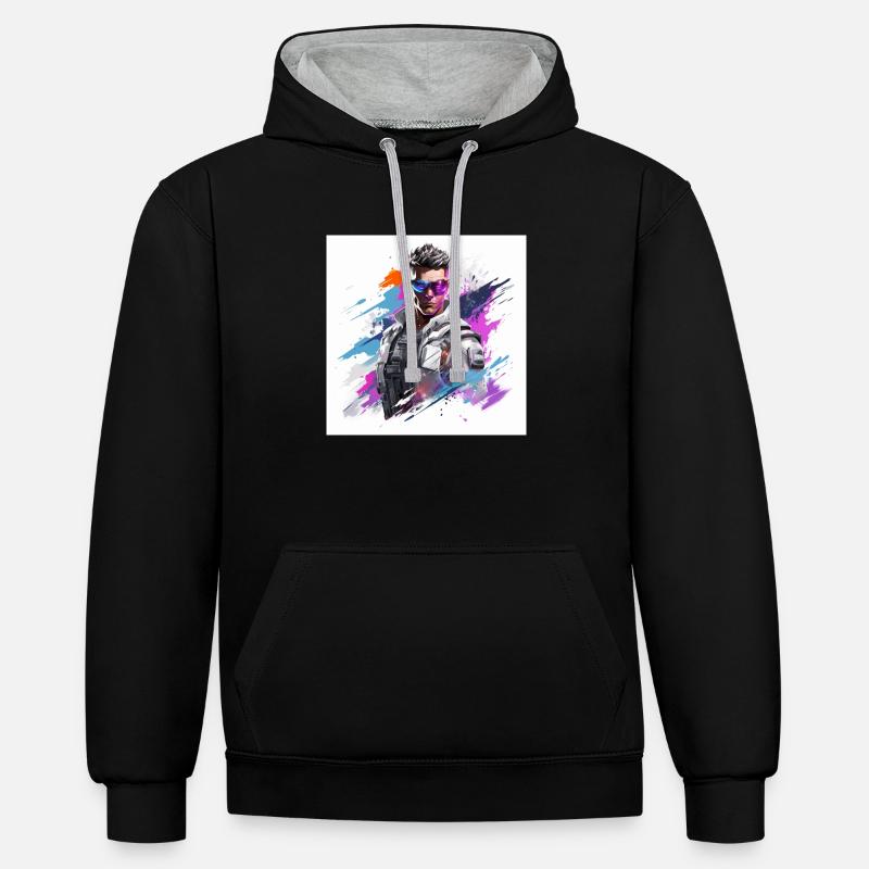 Art du jeu - Sweat à capuche contrasté - noir/gris chiné