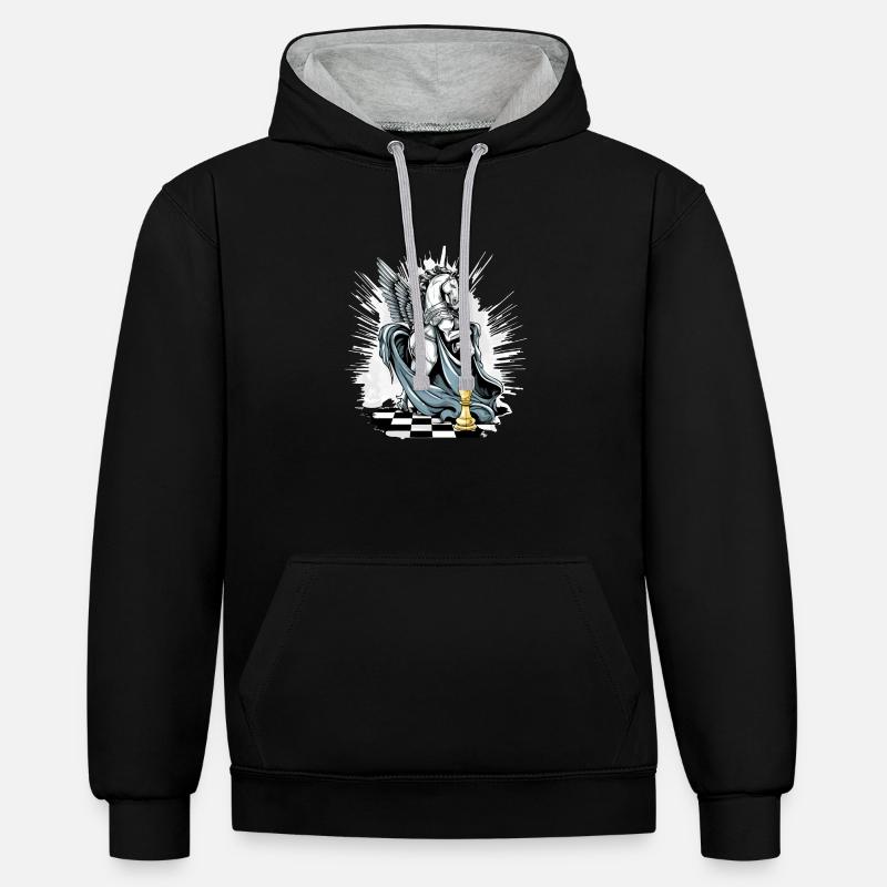 Le cavalier ailé n°2 - Sweat à capuche contrasté - noir/gris chiné