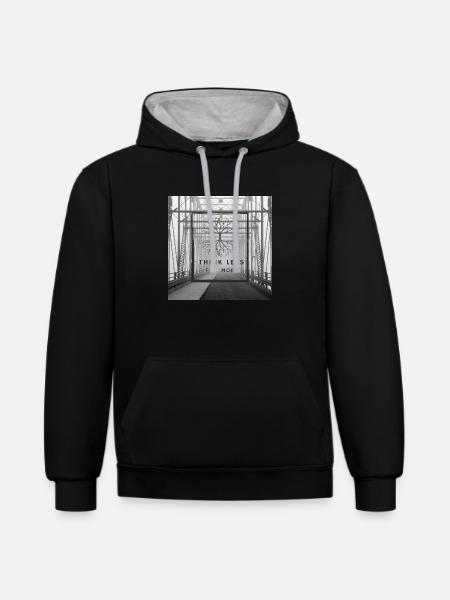 Think Less, Feel More - Kontrast-Hoodie - Schwarz/Grau meliert
