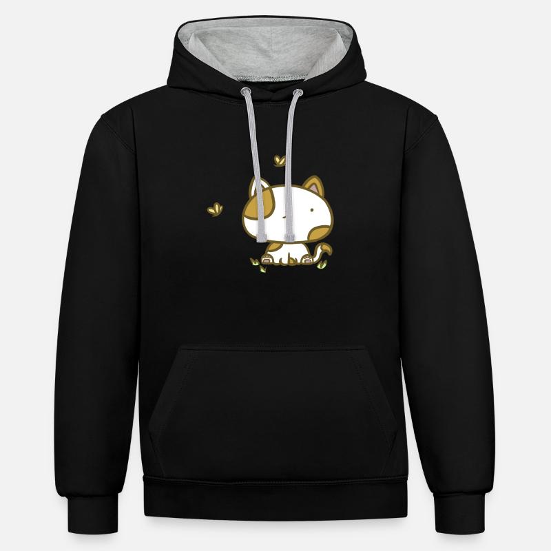 Chat mignon - Sweat à capuche contrasté - noir/gris chiné