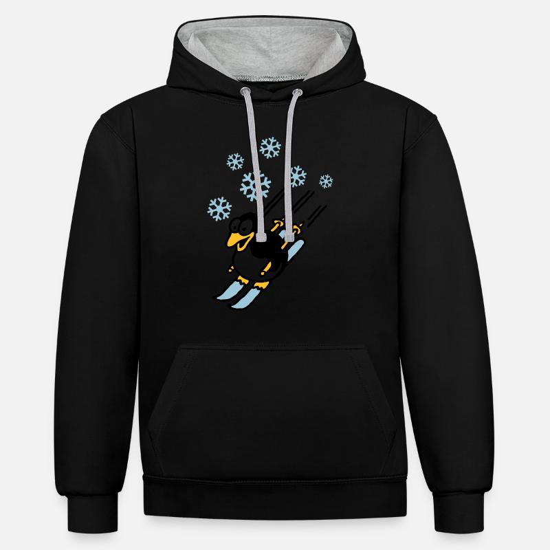pinguin_ski_022011_d_3c - Kontrast-Hoodie - Schwarz/Grau meliert