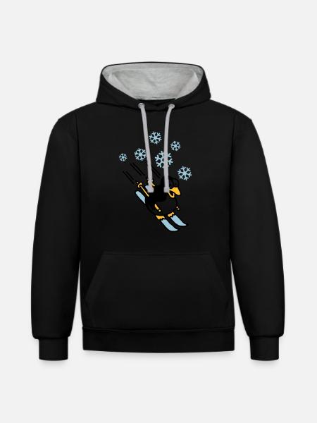 pinguin_ski_022011_h_3c - Kontrast-Hoodie - Schwarz/Grau meliert