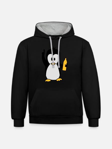 Drunk drinking beer party Penguin - Contrast hoodie - black/heather grey