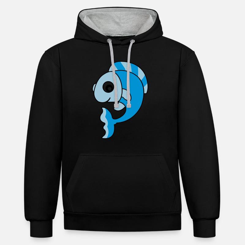 fisch_02 - Sweat à capuche contrasté - noir/gris chiné