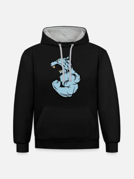 wolf_beast_2 - Kontrast-Hoodie - Schwarz/Grau meliert