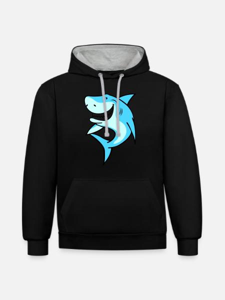Requin - Sweat à capuche contrasté - noir/gris chiné
