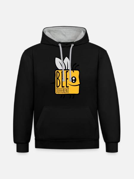 bee citation différente - Sweat à capuche contrasté - noir/gris chiné