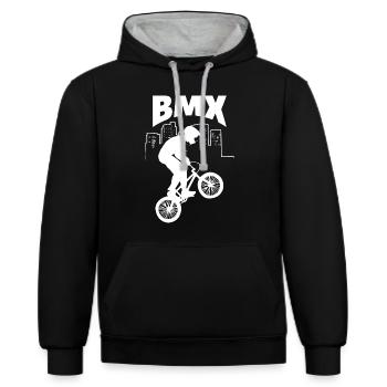Bmx Geschenkidee Mann Kind - Kontrast-Hoodie - Schwarz/Grau meliert - Vorne - Anna (173cm) & Nico (186cm)