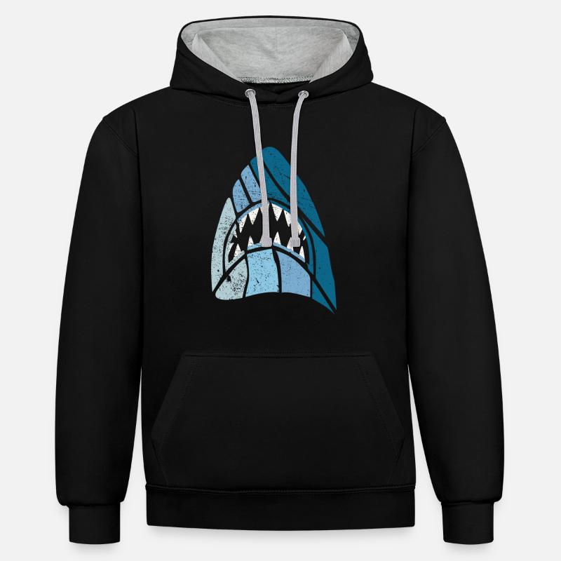 requin - Sweat à capuche contrasté - noir/gris chiné