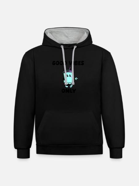 drink cartoon vibes - Contrast hoodie - black/heather grey