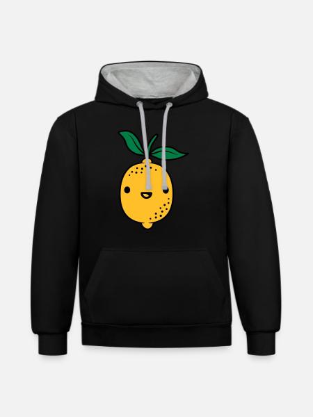 Kawaii lemon fruit - Contrast hoodie - black/heather grey