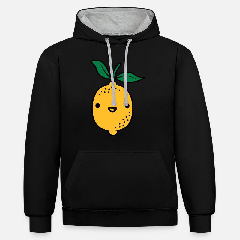 Fruit de citron kawaii - Sweat à capuche contrasté - noir/gris chiné