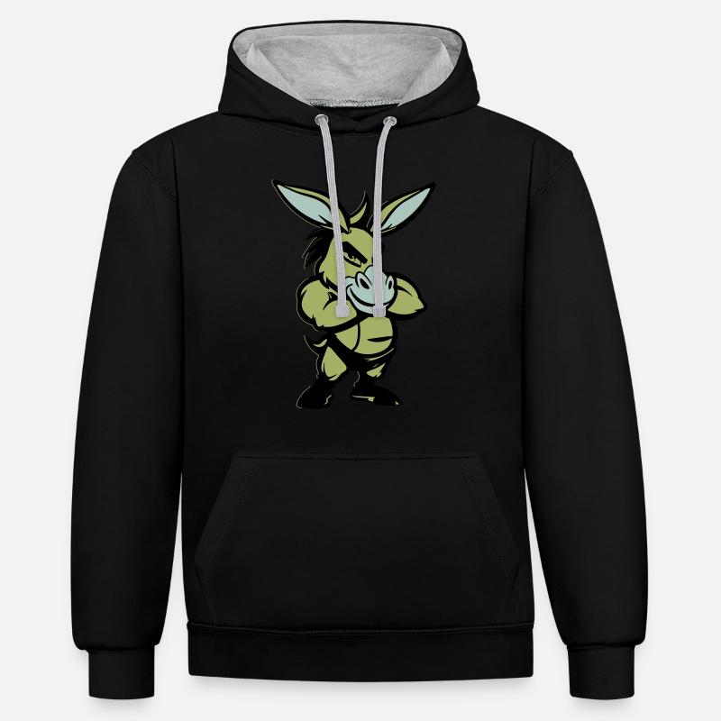 esel comic - Kontrast-Hoodie - Schwarz/Grau meliert