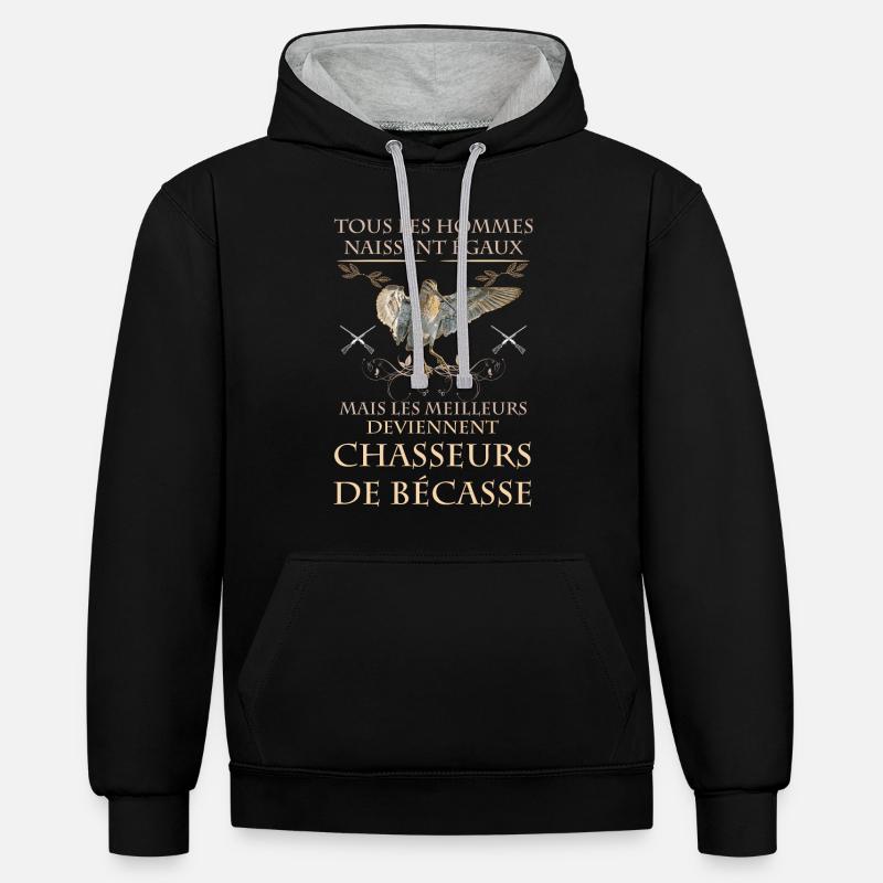 Bécasse bécassier et citation - Sweat à capuche contrasté - noir/gris chiné