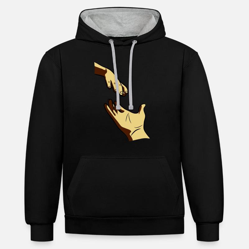 Hand reichen geben - Kontrast-Hoodie - Schwarz/Grau meliert