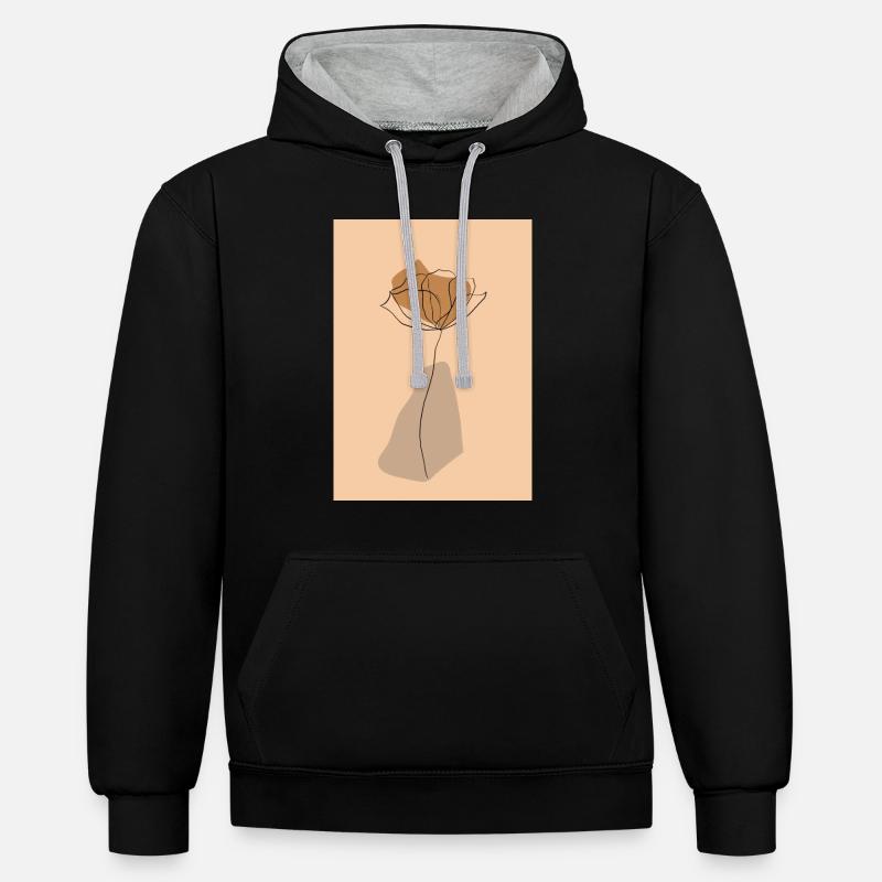 Fleurs minimum - Sweat à capuche contrasté - noir/gris chiné