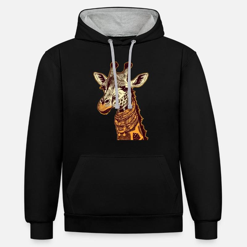 Lydia la girafe - Sweat à capuche contrasté - noir/gris chiné