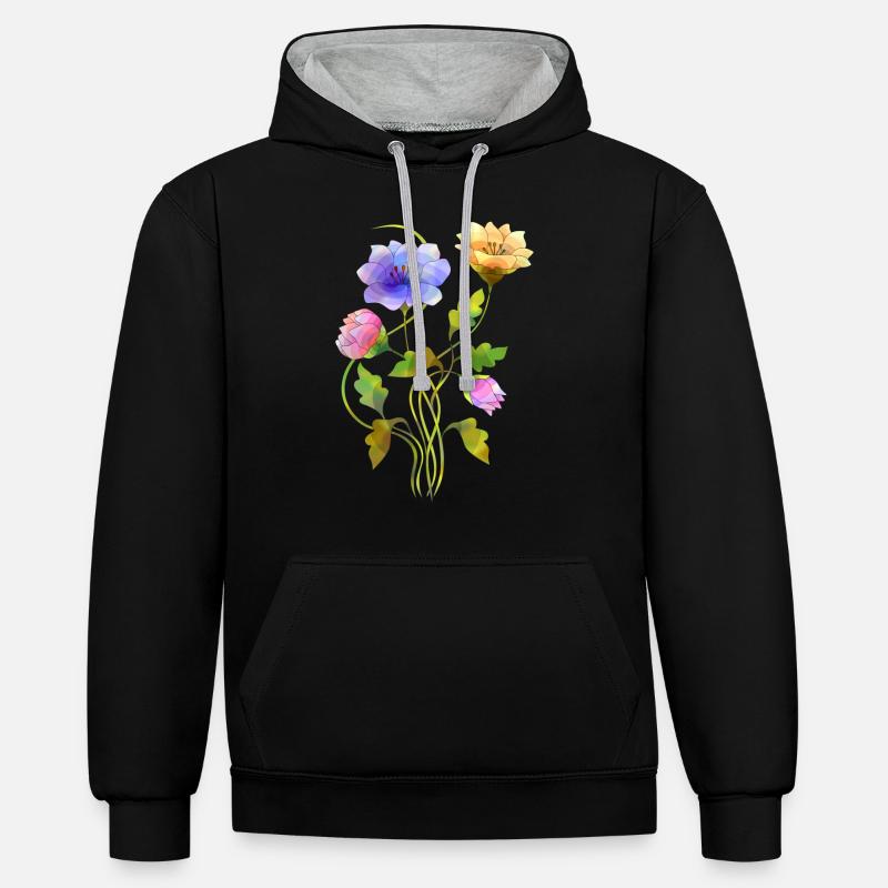 Fleur - Sweat à capuche contrasté - noir/gris chiné