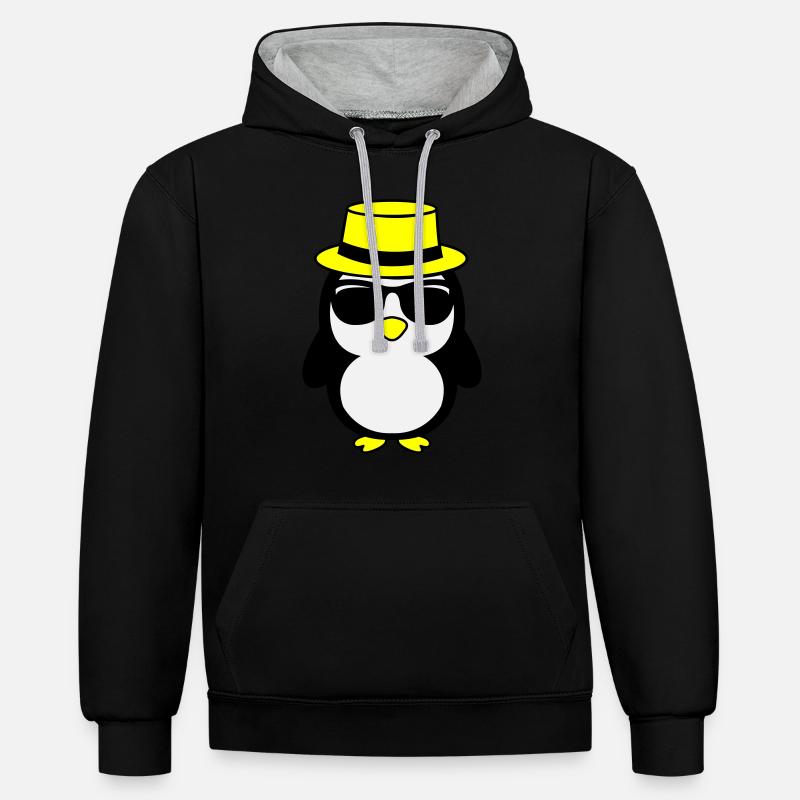 cool pinguin 02 - Kontrast-Hoodie - Schwarz/Grau meliert