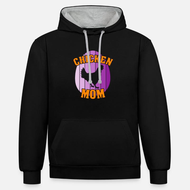 Maman poulet - Sweat à capuche contrasté - noir/gris chiné