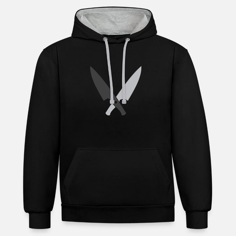 Couteaux de chefs croisés - Sweat à capuche contrasté - noir/gris chiné